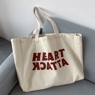 กระเป๋าผ้ามินิมอล HEART ใบใหญ่ เนื้อผ้าหนา ขนาด ยาว43*34*10CM