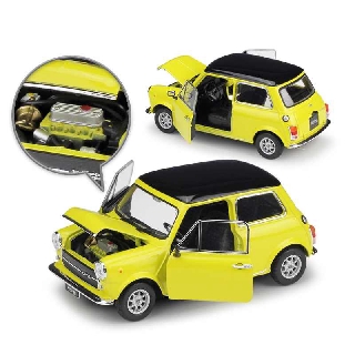 รถโมเดลเหล็ก WELLY 1:24 Mini Cooper 1300 เปิดประตูกระโปรงหน้าได้ สีเหลือง