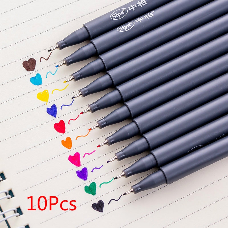 10 ชิ้น/ถุง 0.38 มม.ไฟเบอร์ Marker ปากกา Fineliners สีน้ํา Sketch Drawing Art Felt Tip Fine Hook Line ปากกา Fine point liner