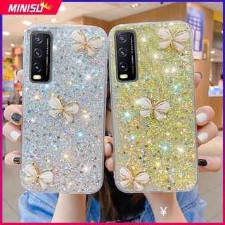 เคสโทรศัพท์มือถือ ซิลิโคนนุ่ม ลายผีเสื้อ 3D ประดับเลื่อมกลิตเตอร์ สําหรับ VIVO V25 V25E V27E V23 V23E V21 V21E V20 V20SE V20Pro V19 V15 S1Pro