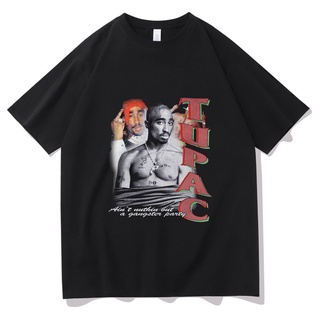 เสื้อยืดคอกลมAwesome เสื้อยืดแขนสั้น ผ้าฝ้าย 100% พิมพ์ลายแร็ปเปอร์ Tupac 2pac สไตล์ฮิปฮอป คุณภาพดี สีดํา สําหรับผู้ชาย