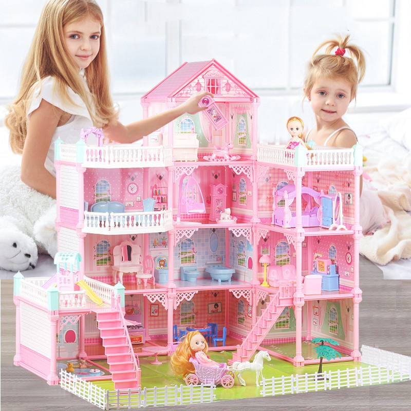 บ้างของเล่นตุ๊กตา มีไฟLEDสาวบ้านต๊กตา มีเฟอร์นิเจอร์ ของเล่นบ้านบาร์บี้ ชุดสำหรับBarbie ของเล่นบ้านชุดปราสาทเจ้าหญิง บ้า