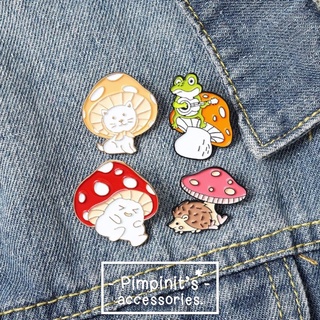 🇹🇭 พร้อมส่ง : 🍄 เข็มกลัดเซ็ทแก็งค์เห็ดหลากสี | Colorful Mushroom Gang Enamel Brooch Pin Set.