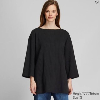 เสื้อUNIQLO  WIDE-RIBBED RELAXED 3/4 SLEEVE TUNIC BLACK S