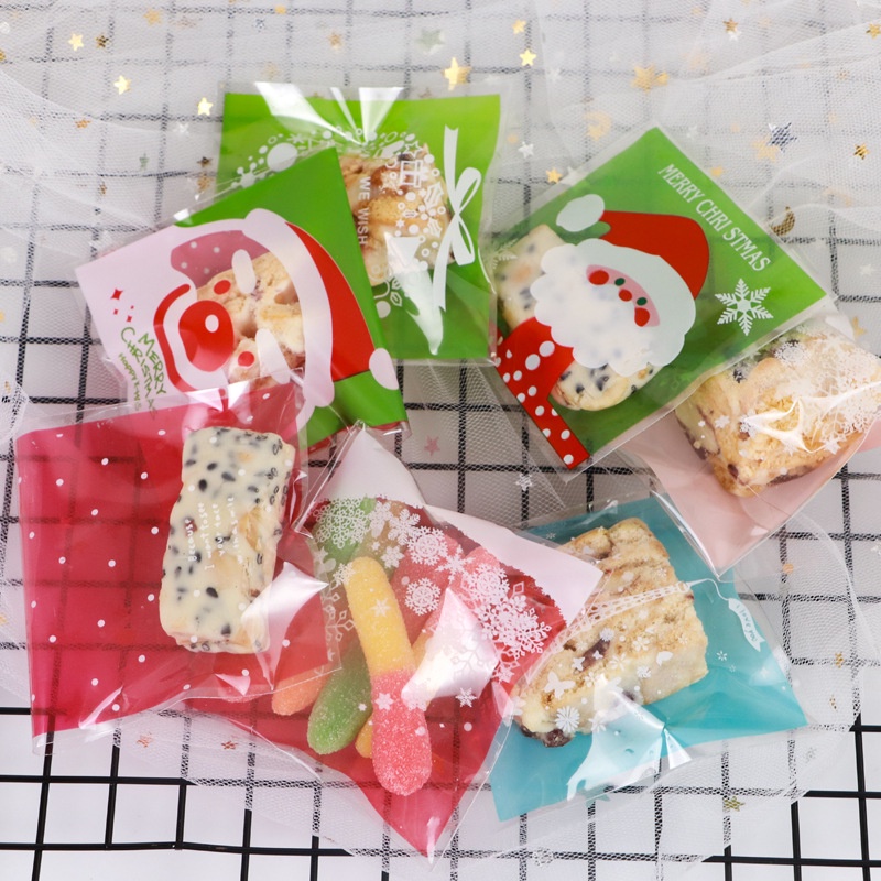 100ชิ้นถุงขนมคริสต์มาส10*10ถุงของขวัญน่ารักสําหรับคุกกี้ขนมขบเคี้ยวบรรจุอาหารคริสต์มาสพรรคตกแต่งซัพพลายบิสกิตถุงบรรจุภัณฑ์หิมะกรอบถุงเค้กพระจันทร์