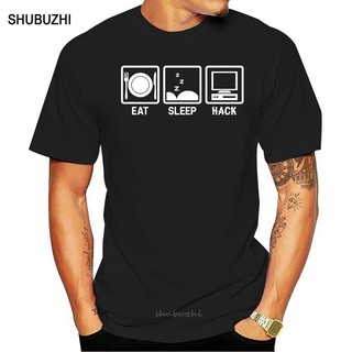 เสื้อยืดผ้าฝ้ายพิมพ์ลายเสื้อยืดลําลอง แขนสั้น พิมพ์ลาย Eat Sleep Hack Hacker Computer Programmer เหมาะกับการเล่นฟิตเนส ส