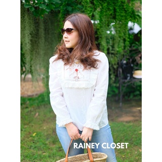 Rainey Closet - เสื้อแขนยาวฉลุลูกไม้ เสื้อปักลูกไม้สีขาว