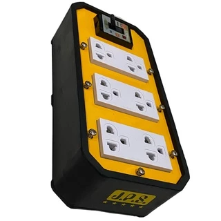 บล๊อคยางพาราแท้ JPS 6 ช่องเสียบ มีเบรคเกอร์ 4x8 BK ปลั๊กสนาม (Without power cord)