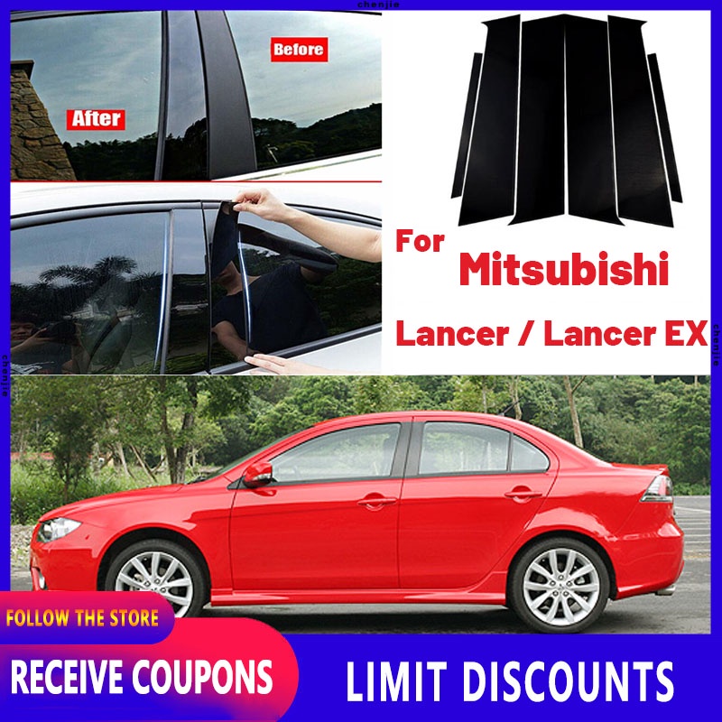 สติกเกอร์ฟิล์ม สีดํามันวาว คุณภาพสูง สําหรับตกแต่งประตู หน้าต่างรถยนต์ Mitsubishi Lancer Lancer EX 6 ชิ้น
