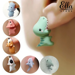 Ellastore123 ต่างหูกระดุมโลหะ รูปสัตว์ 3D พกพาง่าย 1 คู่