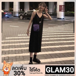 **โค้ด GLAM30 ลด 30%** ชุดเดรสยาวสไตล์เกาหลีสีดำสำหรับผู้หญิง