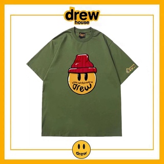 bh เสื้อยืดแขนสั้น ผ้าฝ้าย ทรงหลวม ลาย Drew House smiley แฟชั่นฤดูร้อน สไตล์อเมริกัน สําหรับผู้ชาย และผู้หญิง