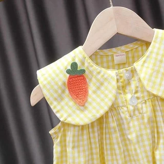 Babyonline (Y133)I2 (ส่งด่วน1วัน)ชุดเซ็ต2ชิ้นเสื้อกางเกงขาสั้นสำหรับเด็กผู้หญิงลายสก็อต ผ้าฝ้าย