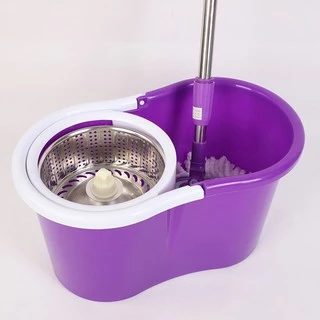 AT.SuperShop ไม้ถูพื้น Spin Mop ชุดถังปั่นม๊อบ สแตนเลส พร้อม ผ้าม็อบ ไมโครไฟเบอร์ 2 ผืน 9814