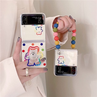 เคสโทรศัพท์มือถือ PC แข็ง แบบใส กันกระแทก ลายหมี มีป็อบซ็อกเก็ต สําหรับ Samsung Galaxy Z Flip 4 5G Z Flip 3