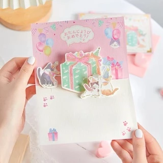 •พร้อมส่ง• การ์ดวันเกิด POP UP น้องแมว ญี่ปุ่น 🇯🇵 ฟร้อนท์ปั๊มเมทัลลิคสีทอง เรียบๆ การ์ดอวยพร
