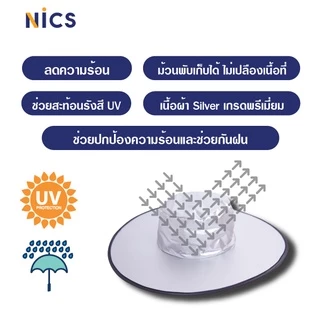 L หมวกกันฝน กันแดด กันUV สะท้อนความร้อน สามารถม้วนพับเก็บได้ (Free size) ปีกหมวก 44 cm.