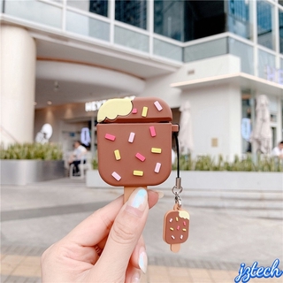 เคสหูฟังบลูทูธไร้สาย ซิลิโคน ลายไอศกรีมน่ารัก พร้อมพวงกุญแจ สําหรับ Apple Airpods 2