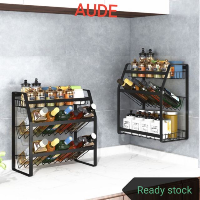 Stainless steel color kitchen spice rack storage racks home floor three ...