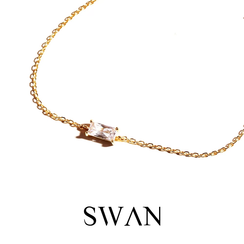 [ส่งด่วนฟรี]SWAN - Baguette Stone Bracelet สร้อยข้อมือเงินแท้ เส้นบาง มีจี้ ฝังเพชรคิวบิกเซอร์โคเนีย - รูปที่ 4