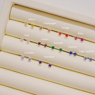 SissyJewelry // ต่างหูเงินแท้ รุ่น 3mm stud พลอยกลม 3mm (เตย)