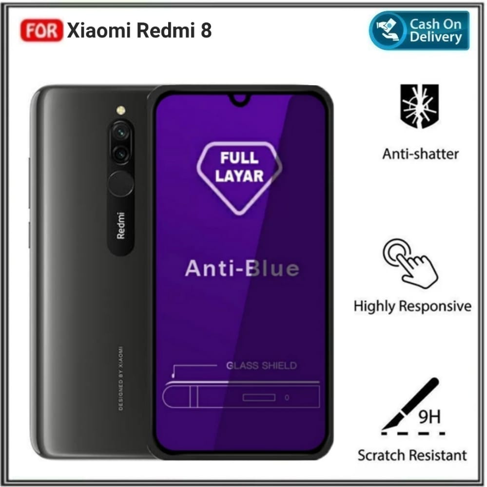 Di AlvaCaseAcc กระจกนิรภัย Redmi 8 8A 8A PRO Anti Blue Light 10D กระจกป้องกันรอยขีดข่วน