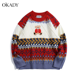 OKADY เสื้อกันหนาวแฟชั่น เสื้อคู่คริสต์มาส สไตล์เกาหลี ทรงหลวม ใส่สบาย ๆ