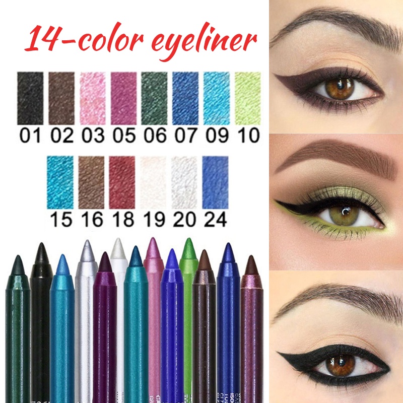 ดินสอเขียนขอบตา อายไลเนอร์ กันน้ํา ติดทนนาน 14 สี สีเขียว สีน้ําตาล ปากกาอายไลเนอร์ ผู้หญิง แฟชั่น สีแต่งหน้า เครื่องสําอาง ราคา ถูกที่สุด ดีลบีเคเค แกลเลอรีภาพที่ 3
