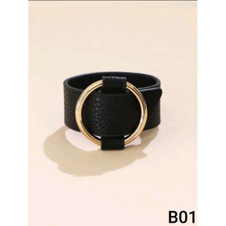 B01 : Black PU Leather Bracelet ◾สร้อยข้อมือหนังพียูสีดำ◾