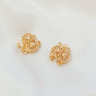 บักเกิลสร้อยคอ ประดับไข่มุก กระดุมสองแถว สีทอง 14k DIY อุปกรณ์เสริม สําหรับทําเครื่องประดับ