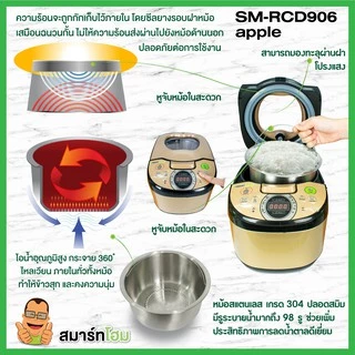 SMARTHOME หม้อหุงข้าวลดน้ำตาลLow Sugar Rice Cooker Sunrof SM-RCD906S 1.8 ลิตร รับประกัน3ปี