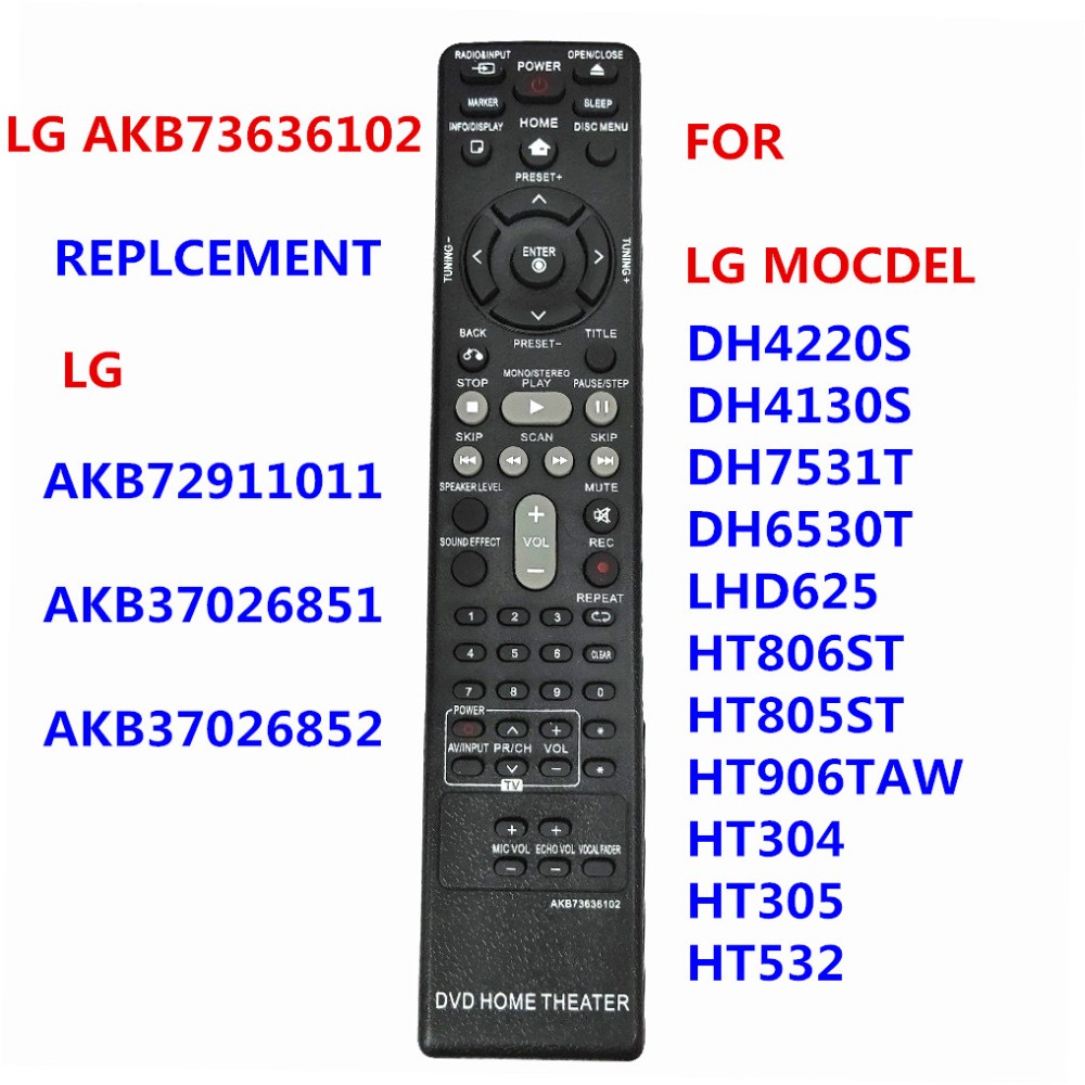 ลูกชาย73636102 เปลี่ยนรีโมท AIDITIYMI รีโมทคอนโทรล fit สําหรับ LG โฮมเธียเตอร์ DVD DH4130S LHD625 HT532 HT805 HT304 HT305 HT806 HT906 DH6230S HT805THW HT806ST HT953TV HW55