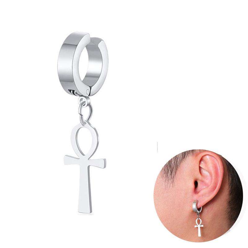 ต่างหู ไม่ต้องเจาะหู ตุ้มหู จิว ไม้กางเขน Cross Egypt Cleopatra Ankh Earrings for Men Jewelry - 1 ชิ้น