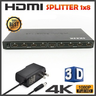 1x8 4k HDMI Splitter, 8 Ports Powered HDMI Splitter Amplifier for Full HD 1080P &amp; 3D Support