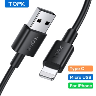 Topk An02 สายเคเบิลชาร์จ TPE 3A Micro Usb Type C Lightning แบบชาร์จไว