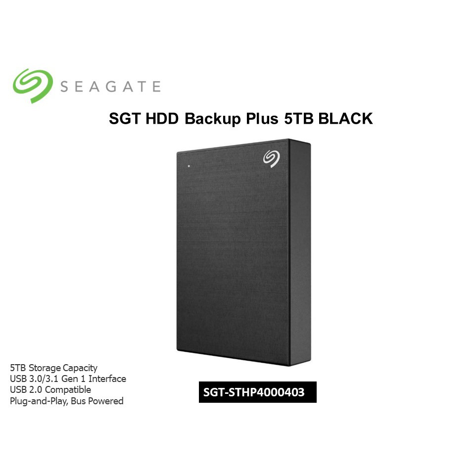 SEAGATE HDD EXT 2.5" (ฮาร์ดดิสก์พกพา) 5 TB BACKUP PLUS (BLACK) (STHP5000400)