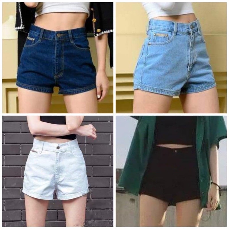 ขาสั้นรุ่นเรียบ  สีสโนว์ ไซส์ S-6XL กางเกงยีนส์ ผู้หญิง ขาสั้น เอวสูง ทรงคลาสสิค รุ่นเรียบ