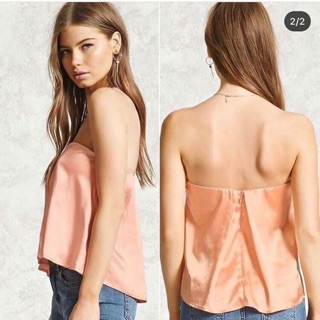 เสื้อ เสื้อเกาะอก forever 21 ผ้าซาติน สีโอรสสวยมาก มีเก็บปลายทาง