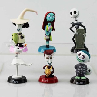 ฟิกเกอร์ รูปการ์ตูน Nightmare Before Christmas Shock Zero Lock Barrel Head Knock Bobble Head ของเล่นสําหรับเด็ก 6 ชิ้น ต่อล็อต