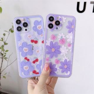 เคสโทรศัพท์ OPPO Reno7 5G/Reno7Z 5G/Reno6 5G/Reno6Z 5G/OPPO A76 /OPPO A55 4G/OPPO A95 4G/OPPO A74 /OPPO A94 /OPPO A16K /Find X3 Pro/Find X3 Phone Casing Silicone Lovely Purple Floret Soft Back Cover TPU Phone Protect Case เคส Reno7 5G