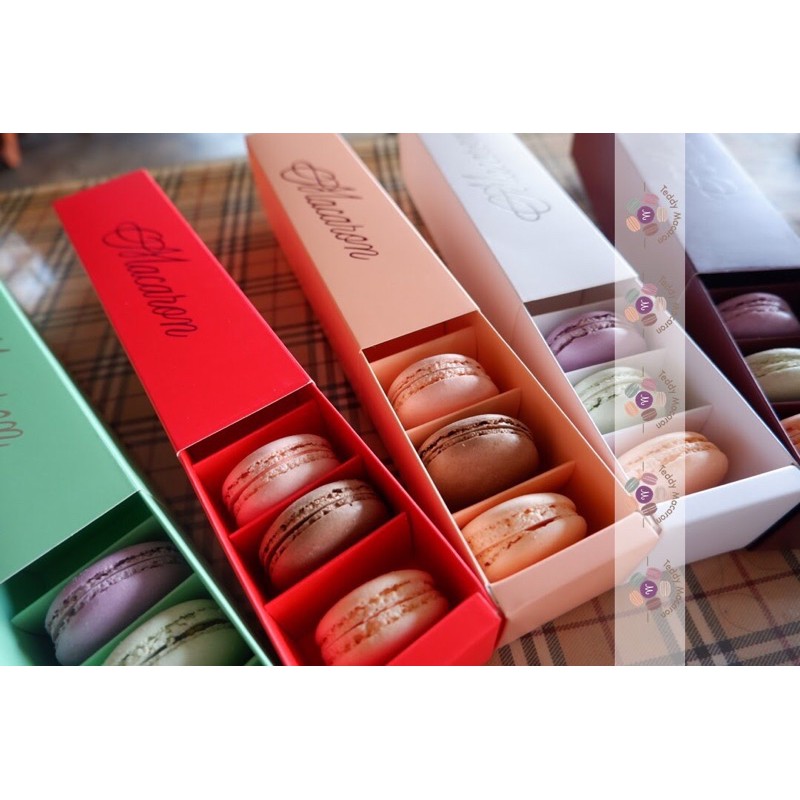 🍰❤️🎉มาการอง Teddy Macaron 6ชิ้น กล่องยาวเกรดพรีเมี่ยม หวานหอม ละมุนไม่หวานเลี่ยน กรอบนุ่ม ชิ้นใหญ่เต็มคำ รับรองความอร่อย