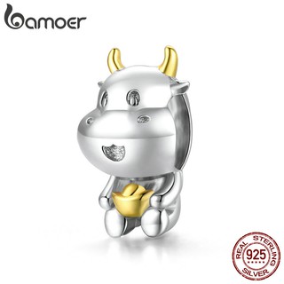 bamoer 925 Sterling Silver Retro Charm for Original Bracelet &amp; Bangle Vintage Lucky Cow Charms Jewelry DIY Bracelet SCC1709