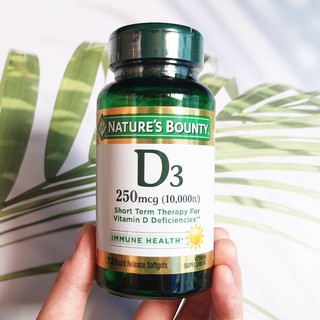 วิตามินดี3 Vitamin D3, 250 mcg (10,000 IU) Immune Health 72 Rapid Release Softgels (Natures Bounty®) D-3 D 3