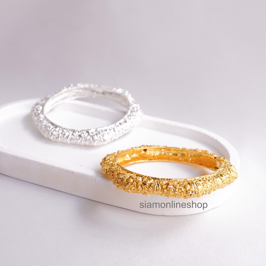 กำไลข้อมือแกะสลัก รูปหกเหลี่ยม (เลือกสีได้ สีทอง สีเงิน รูปที่ 6