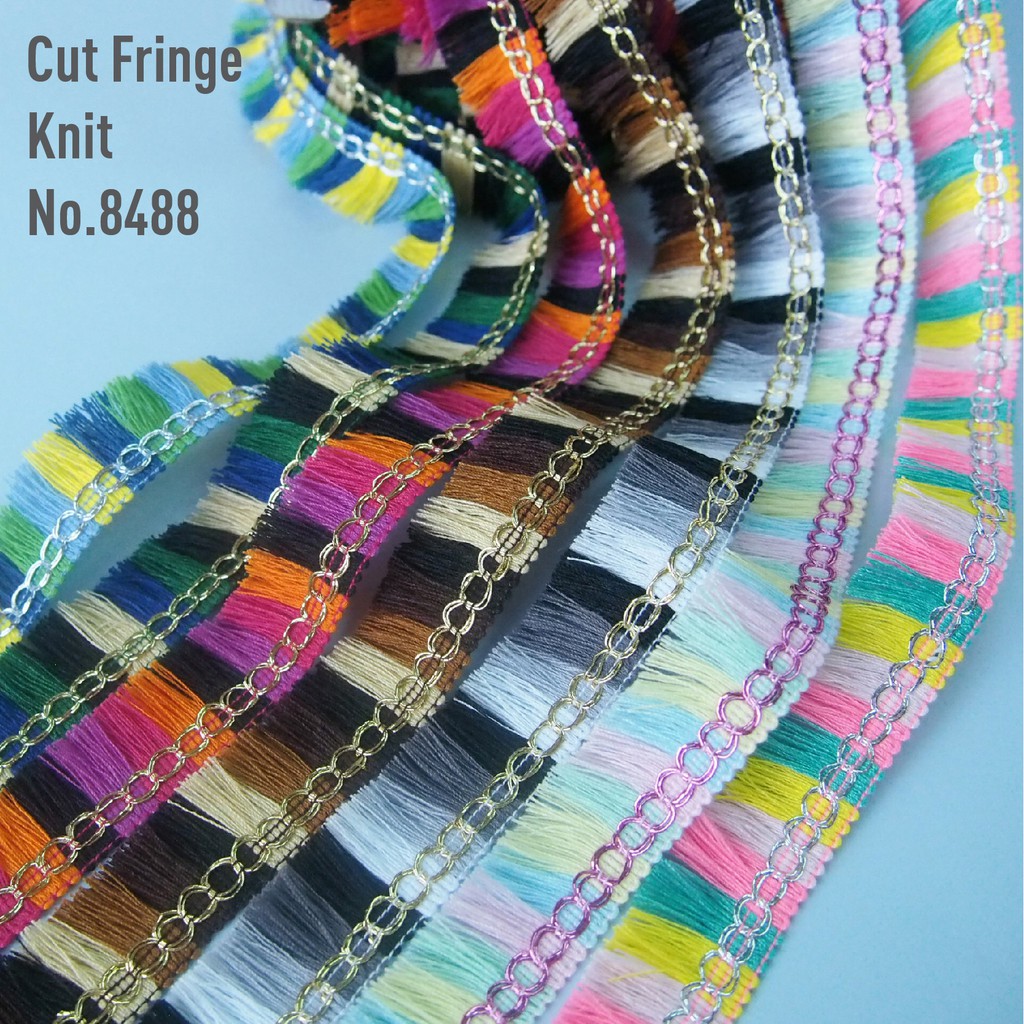 MOMOTARA No. 8488 เทปทอ Knit ชายครุยตัดปลาย Cut Fringe Knit ขนาด 2.1 CM ยาว 18 หลา เทป ริบบิ้น วัสดุตกแต่ง diy