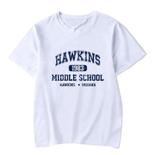 2022ใหม่Stranger Things Hawkins High School Short Sleeve Tee Tshirts เสื้อยืดพิมพ์ลายแฟชั่น เสื้อยืดผ้าฝ้ายคุณภา 【S-4XL】