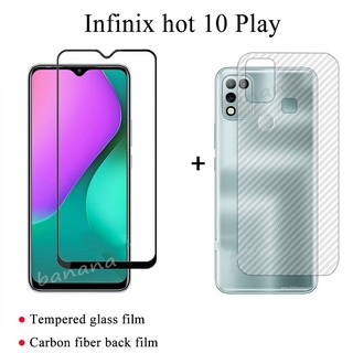 2in1 Tempered Glass for Infinix hot 10 Play  Full Tempered Glass Screen Protector + Carbon Fiber Back Film