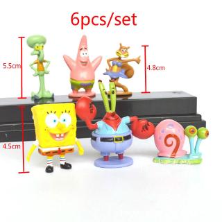 6 ชิ้น / เซ็ตการ์ตูนน่ารัก Spongebob รูปพิพิธภัณฑ์สัตว์น้ำเครื่องประดับบ้านสวนปลาตกแต่ง