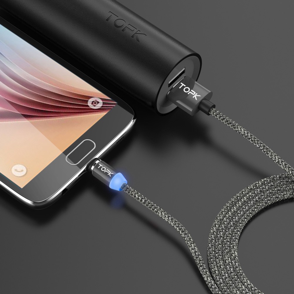 TOPK LED สายชาร์จไนล่อนถักเเม่เหล็ก อัพเกรด Micro USB Cable สำหรับ OPPO R9 #5