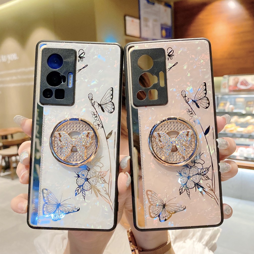 YJD เคส Vivo X70 Pro X70 Pro+ Diamonds แหวนผีเสื้อเคสโทรศัพท์